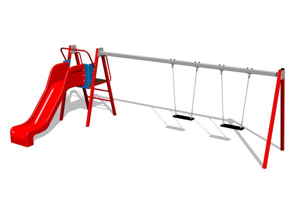 Láncos dupla hinta csúszdával RH6251KR - piros teljes fémszerkezet (szab. mag. 1 m)