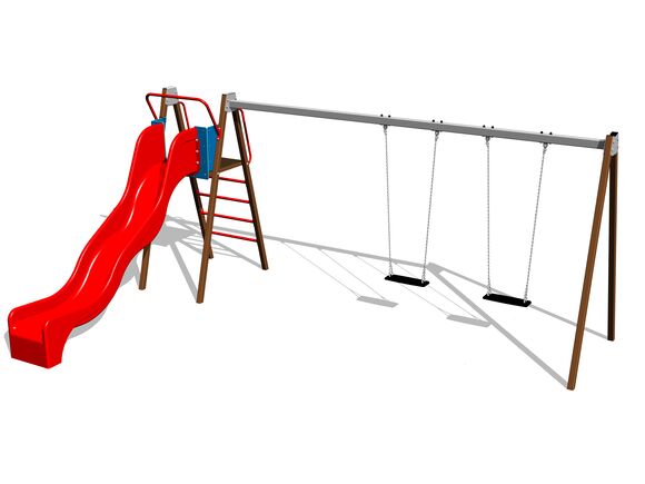 Láncos dupla hinta csúszdával RH6251KW - piros eljes fémszerkezet (szab. mag. 1,5 m)