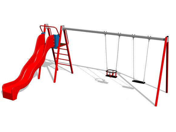 Láncos dupla hinta csúszdával RH6252KR - piros eljes fémszerkezet (szab. mag. 1,5 m)