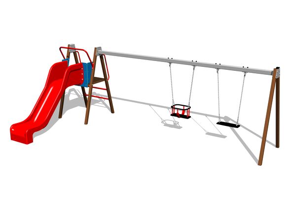 Láncos dupla hinta csúszdával RH6252KW - barna teljes fémszerkezet (szab. mag. 1 m)