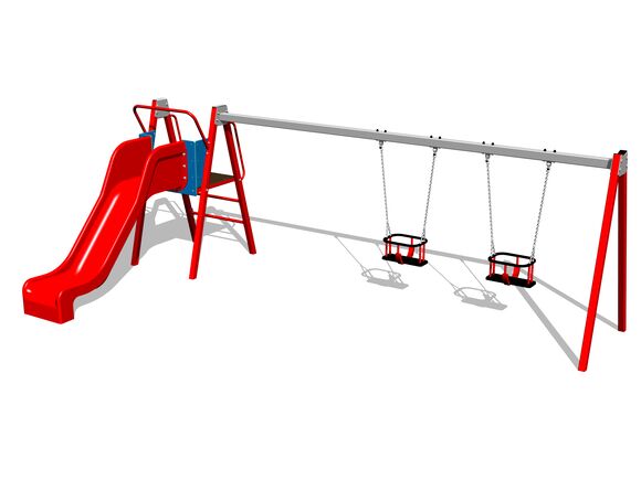 Láncos dupla hinta csúszdával RH6253KR - piros teljes fémszerkezet (szab. mag. 1 m)