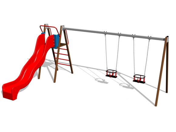 Láncos dupla hinta csúszdával RH6253KW - piros eljes fémszerkezet (szab. mag. 1,5 m)