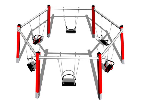 Láncos hatos csoportos hinta RH1610KR- piros teljes fémszerkezet (szab. mag. 1.0 m)